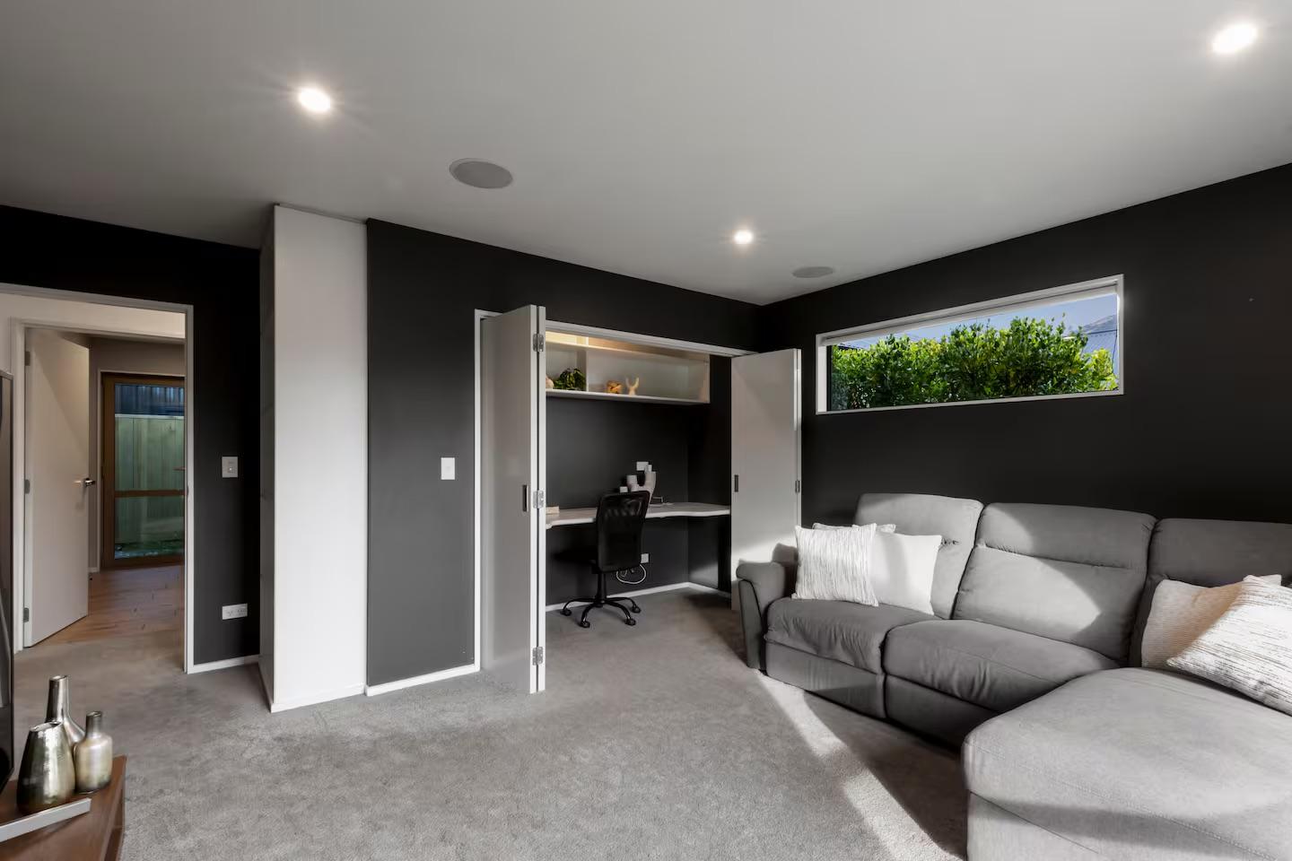 Media room with work-from-home setup